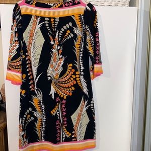 Ali Ro Black and Orange Patterned Midi Dress